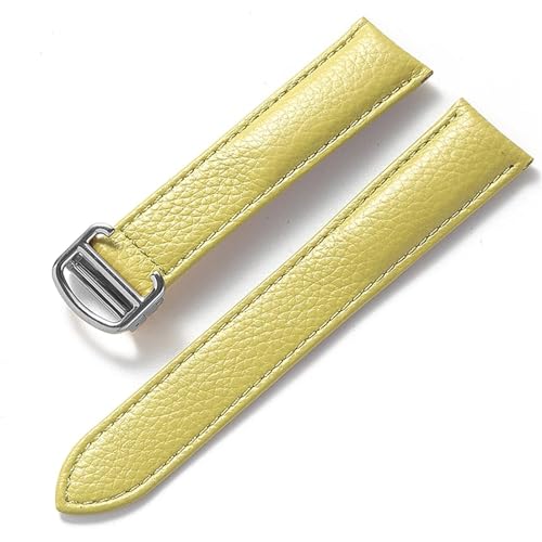 GeRnie Ersatz-Armband aus weichem Litschi-Leder mit Faltschließe for Herren und Damen, Uhrenzubehör (Color : Lemon yellow, Size : 15mm) von GeRnie