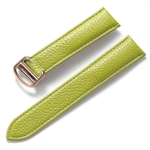 GeRnie Ersatz-Armband aus weichem Litschi-Leder mit Faltschließe for Herren und Damen, Uhrenzubehör (Color : Light green rose, Size : 15mm) von GeRnie