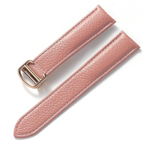 GeRnie Ersatz-Armband aus weichem Litschi-Leder mit Faltschließe for Herren und Damen, Uhrenzubehör (Color : Lotus root roses, Size : 17mm) von GeRnie