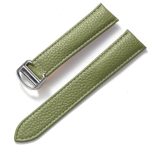 GeRnie Ersatz-Armband aus weichem Litschi-Leder mit Faltschließe for Herren und Damen, Uhrenzubehör (Color : Olive green, Size : 14mm) von GeRnie