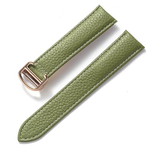 GeRnie Ersatz-Armband aus weichem Litschi-Leder mit Faltschließe for Herren und Damen, Uhrenzubehör (Color : Olive green gold, Size : 17mm) von GeRnie