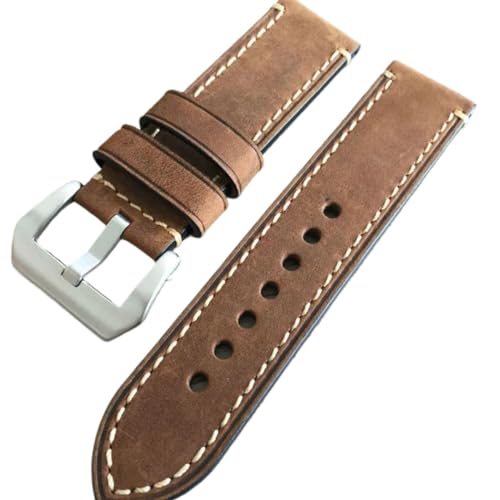 GeRnie Genuine Leather Watch Band Strap 20mm 22mm 24mm 26mm Men Thick Watchbands Bracelet Belt With Metal Buckle (Color : Brown, Size : 24mm) von GeRnie