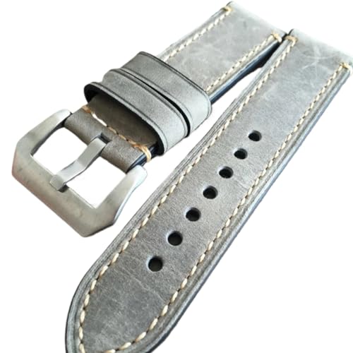 GeRnie Genuine Leather Watch Band Strap 20mm 22mm 24mm 26mm Men Thick Watchbands Bracelet Belt With Metal Buckle (Color : Gray, Size : 20mm) von GeRnie