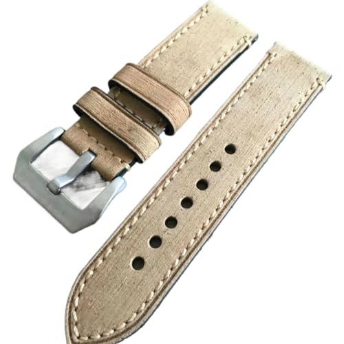 GeRnie Genuine Leather Watch Band Strap 20mm 22mm 24mm 26mm Men Thick Watchbands Bracelet Belt With Metal Buckle (Color : Yellow, Size : 24mm) von GeRnie