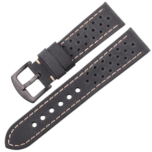 GeRnie Genuine Leather Watch Bands 20mm 22mm Women Men (Color : Black Black Clasp, Size : 20mm) von GeRnie