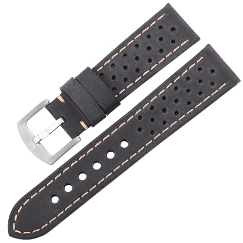 GeRnie Genuine Leather Watch Bands 20mm 22mm Women Men (Color : Black Silver Clasp, Size : 20mm) von GeRnie