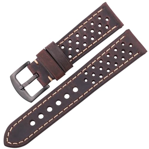 GeRnie Genuine Leather Watch Bands 20mm 22mm Women Men (Color : Coffee Black Clasp, Size : 24mm) von GeRnie