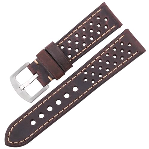 GeRnie Genuine Leather Watch Bands 20mm 22mm Women Men (Color : Coffee Silver Clasp, Size : 22mm) von GeRnie