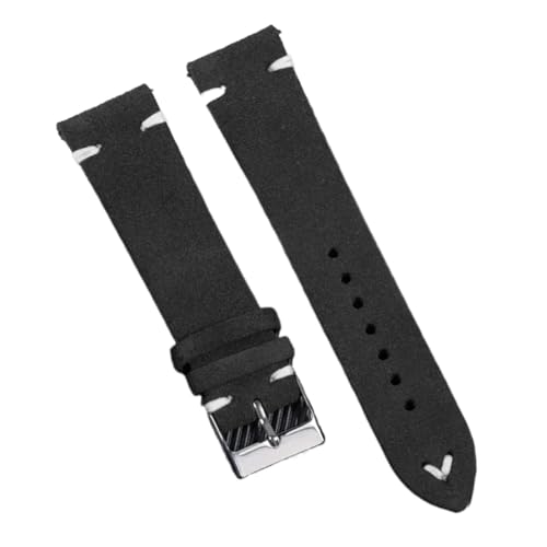 GeRnie Genuine Suede Leather Wristband For 18/20/22mm Quick Release Vintage Bracelet Soft Strap Men Accessories Replacement (Color : Black-White, Size : 22mm) von GeRnie