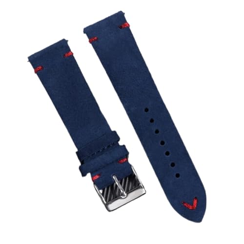 GeRnie Genuine Suede Leather Wristband For 18/20/22mm Quick Release Vintage Bracelet Soft Strap Men Accessories Replacement (Color : Blue-Red, Size : 22mm) von GeRnie