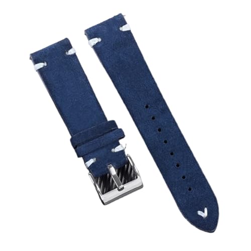 GeRnie Echtes Wildleder Armband for 18/20/22mm Quick Release Vintage Armband Soft Strap Männer Zubehör Ersatz (Color : Blue-White, Size : 22mm) von GeRnie