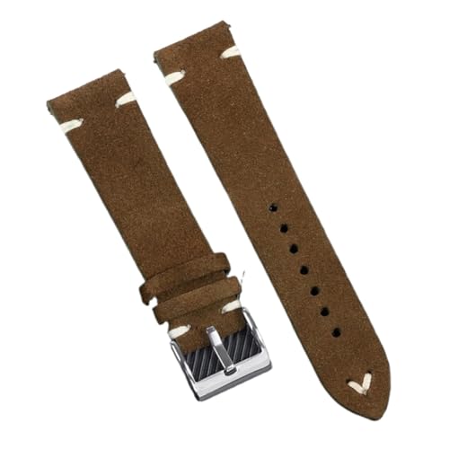 GeRnie Genuine Suede Leather Wristband For 18/20/22mm Quick Release Vintage Bracelet Soft Strap Men Accessories Replacement (Color : Brown-White, Size : 18mm) von GeRnie
