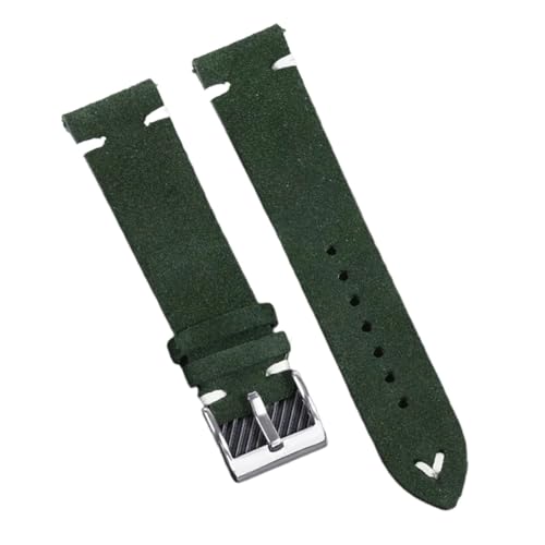 GeRnie Genuine Suede Leather Wristband For 18/20/22mm Quick Release Vintage Bracelet Soft Strap Men Accessories Replacement (Color : Green-White, Size : 18mm) von GeRnie