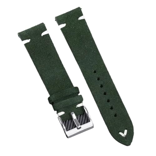 GeRnie Genuine Suede Leather Wristband For 18/20/22mm Quick Release Vintage Bracelet Soft Strap Men Accessories Replacement (Color : Green-White, Size : 20mm) von GeRnie