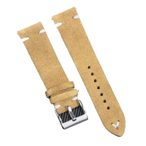 GeRnie Genuine Suede Leather Wristband For 18/20/22mm Quick Release Vintage Bracelet Soft Strap Men Accessories Replacement (Color : Khaki-White, Size : 20mm) von GeRnie