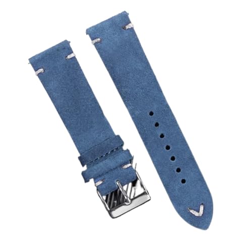 GeRnie Genuine Suede Leather Wristband For 18/20/22mm Quick Release Vintage Bracelet Soft Strap Men Accessories Replacement (Color : Light Blue-White, Size : 22mm) von GeRnie