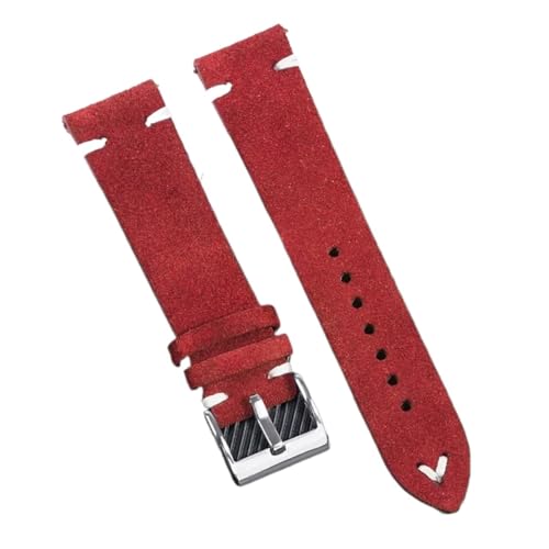 GeRnie Genuine Suede Leather Wristband For 18/20/22mm Quick Release Vintage Bracelet Soft Strap Men Accessories Replacement (Color : Red-White, Size : 18mm) von GeRnie