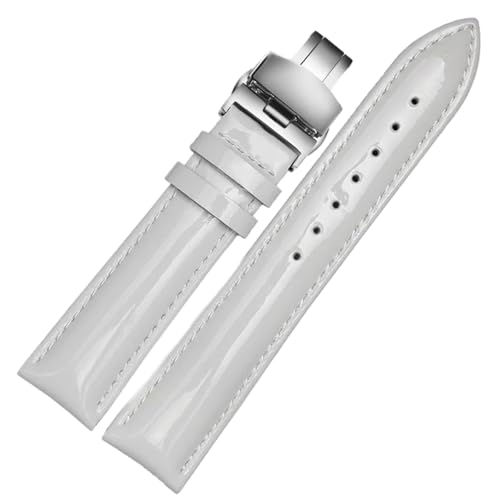 GeRnie Lackiertes Echtlederarmband for Damen-Markenarmband Modearmband 14 16 18 20 mm Schwarz Rot Lila (Color : White Folding, Size : 16mm Rose gold) von GeRnie
