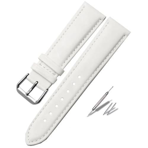 GeRnie Lackiertes Echtlederarmband for Damen-Markenarmband Modearmband 14 16 18 20 mm Schwarz Rot Lila (Color : White Pin clasp, Size : 16mm silver clasp) von GeRnie