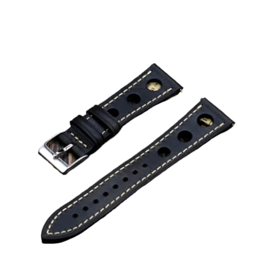 GeRnie Ölwachs-Rindsleder-Uhrenarmbänder, 22 mm, 24 mm, echtes Leder, Uhrenarmband, Riemen, belüftetes Design, ultradünne Klammer for Herren (Color : Blue, Size : 22mm black buckle) von GeRnie