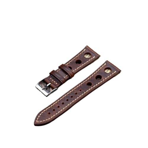 GeRnie Ölwachs-Rindsleder-Uhrenarmbänder, 22 mm, 24 mm, echtes Leder, Uhrenarmband, Riemen, belüftetes Design, ultradünne Klammer for Herren (Color : Brown, Size : 22mm black buckle) von GeRnie