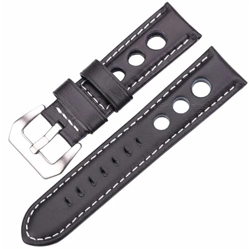 GeRnie Oil Wax Cowhide Watchbands 22mm 24mm Dark Brown Women Men Fashion Genuine Leather Watch Band Strap Belt With Pin Buckle (Color : Black, Size : 20mm) von GeRnie
