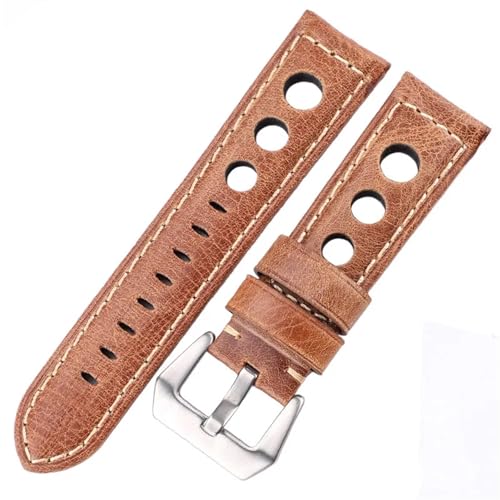 GeRnie Öl Wachs Rindsleder Uhrenarmbänder 22mm 24mm Dunkelbraun Frauen Männer Mode Echtes Leder Uhr Band Strap Gürtel mit Dornschließe (Color : Brown, Size : 20mm) von GeRnie