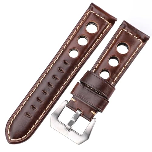 GeRnie Öl Wachs Rindsleder Uhrenarmbänder 22mm 24mm Dunkelbraun Frauen Männer Mode Echtes Leder Uhr Band Strap Gürtel mit Dornschließe (Color : Dark Brown, Size : 20mm) von GeRnie