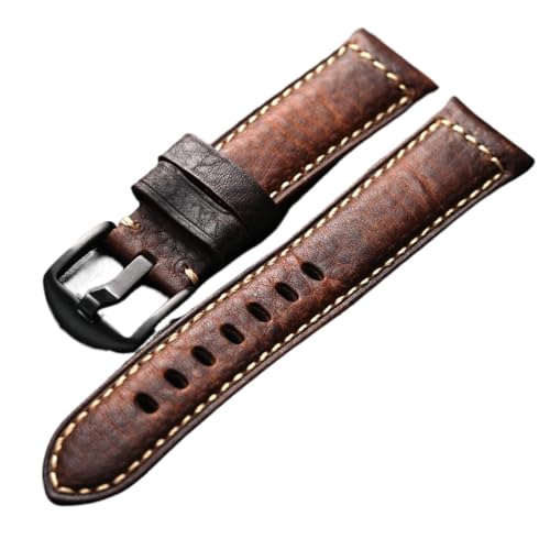 GeRnie Premium Head Layer Cowhide Leather Strap, 20 22 24 26MM Handmade Men Vintage Leather Soft Bracelet (Color : Brack buckle, Size : 22mm) von GeRnie