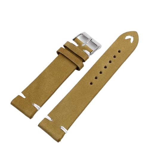 GeRnie Retro Echtes Leder Uhrenarmband 18mm 20mm 22mm for Männer Armband Handarbeit Nähen Armband Ersatz Gürtel (Color : Light brown, Size : 20mm) von GeRnie