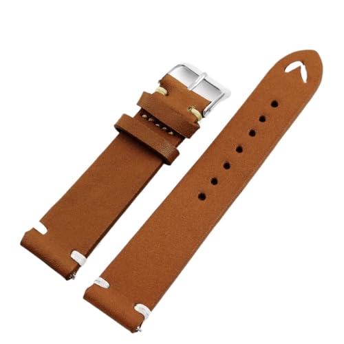 GeRnie Retro Echtes Leder Uhrenarmband 18mm 20mm 22mm for Männer Armband Handarbeit Nähen Armband Ersatz Gürtel (Color : Tan, Size : 22mm) von GeRnie