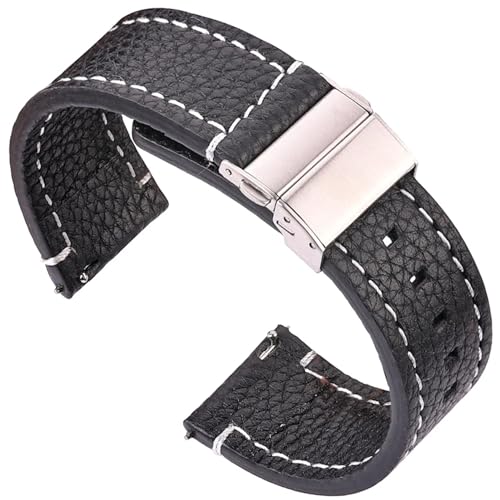 GeRnie Soft Genuine Leather Smart Watch Band 18 20 22 24mm Women Men Cowhide Strap Brown Black Quick Release Watchband Bracelet (Color : Black, Size : 18mm) von GeRnie