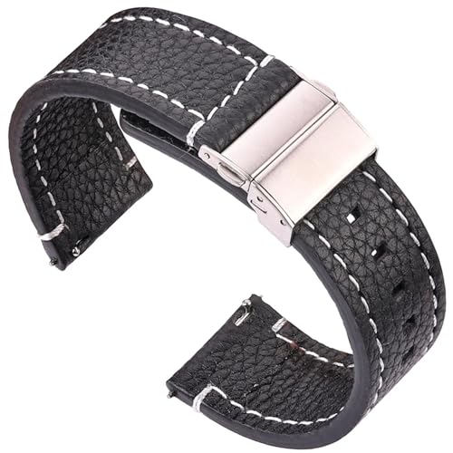 GeRnie Soft Genuine Leather Smart Watch Band 18 20 22 24mm Women Men Cowhide Strap Brown Black Quick Release Watchband Bracelet (Color : Black, Size : 22mm) von GeRnie