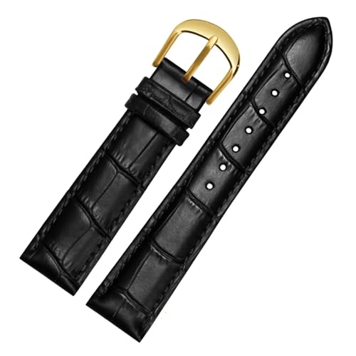 GeRnie Uhrenarmband, Gürtel, Damenuhrenarmbänder, echtes Lederarmband, Uhrenarmband, 10, 12, 14, 16, 18, 20, 22 mm, mehrfarbige Uhrenarmbänder (Color : Black gold, Size : 14mm) von GeRnie