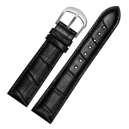 GeRnie Uhrenarmband, Gürtel, Damenuhrenarmbänder, echtes Lederarmband, Uhrenarmband, 10, 12, 14, 16, 18, 20, 22 mm, mehrfarbige Uhrenarmbänder (Color : Black silver, Size : 18mm) von GeRnie