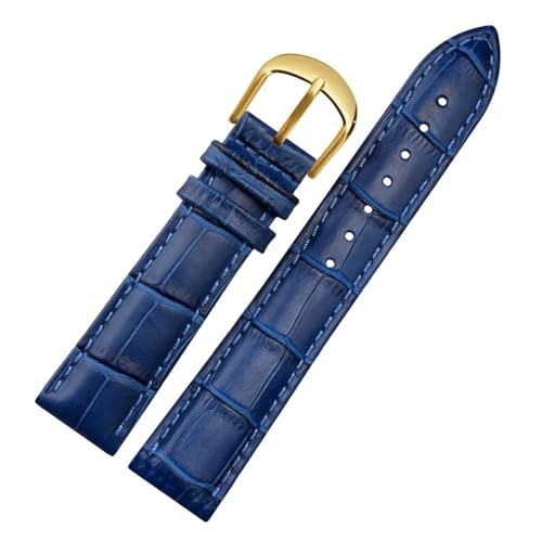 GeRnie Uhrenarmband, Gürtel, Damenuhrenarmbänder, echtes Lederarmband, Uhrenarmband, 10, 12, 14, 16, 18, 20, 22 mm, mehrfarbige Uhrenarmbänder (Color : Blue gold, Size : 12mm) von GeRnie