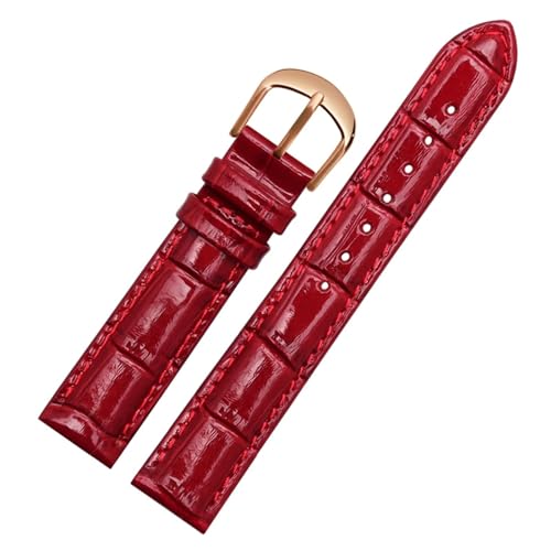 GeRnie Uhrenarmband, Gürtel, Damenuhrenarmbänder, echtes Lederarmband, Uhrenarmband, 10, 12, 14, 16, 18, 20, 22 mm, mehrfarbige Uhrenarmbänder (Color : Bright red RG, Size : 16mm) von GeRnie