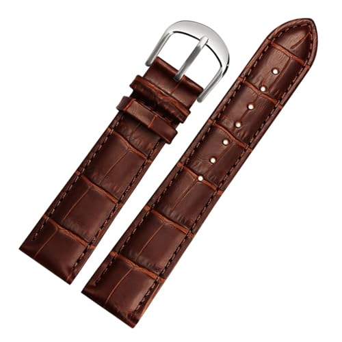 GeRnie Uhrenarmband, Gürtel, Damenuhrenarmbänder, echtes Lederarmband, Uhrenarmband, 10, 12, 14, 16, 18, 20, 22 mm, mehrfarbige Uhrenarmbänder (Color : Brown silver, Size : 19mm) von GeRnie