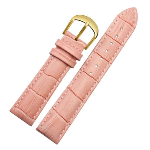 GeRnie Uhrenarmband, Gürtel, Damenuhrenarmbänder, echtes Lederarmband, Uhrenarmband, 10, 12, 14, 16, 18, 20, 22 mm, mehrfarbige Uhrenarmbänder (Color : Pink gold, Size : 14mm) von GeRnie