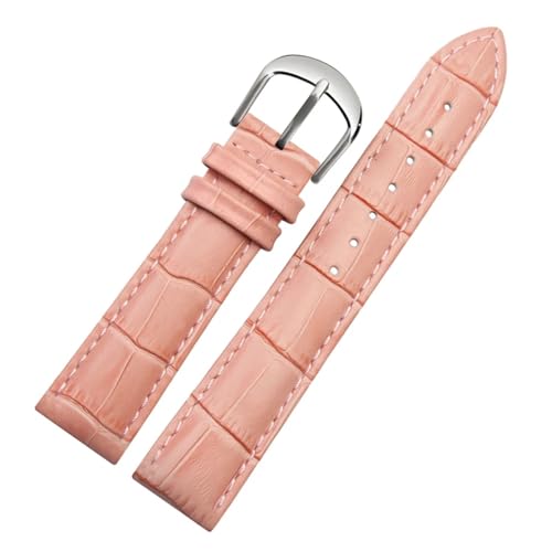 GeRnie Uhrenarmband, Gürtel, Damenuhrenarmbänder, echtes Lederarmband, Uhrenarmband, 10, 12, 14, 16, 18, 20, 22 mm, mehrfarbige Uhrenarmbänder (Color : Pink silver, Size : 12mm) von GeRnie