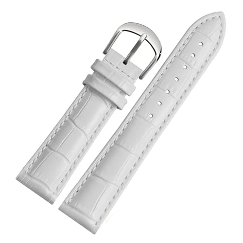 GeRnie Uhrenarmband, Gürtel, Damenuhrenarmbänder, echtes Lederarmband, Uhrenarmband, 10, 12, 14, 16, 18, 20, 22 mm, mehrfarbige Uhrenarmbänder (Color : White silver, Size : 16mm) von GeRnie