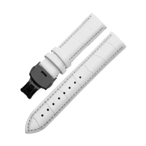 GeRnie Uhrenarmband 14 mm 16 mm 18 mm 19 mm 20 mm 21 mm 22 mm 24 mm Uhrenarmband aus echtem Kalbsleder mit Alligatorprägung (Color : White black clasp, Size : 15mm) von GeRnie
