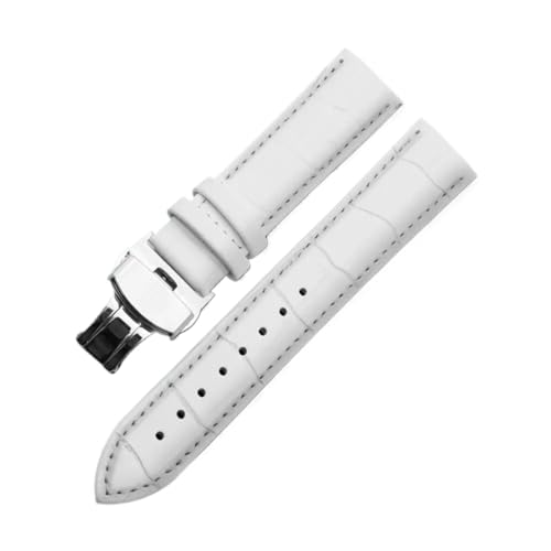 GeRnie Uhrenarmband 14 mm 16 mm 18 mm 19 mm 20 mm 21 mm 22 mm 24 mm Uhrenarmband aus echtem Kalbsleder mit Alligatorprägung (Color : White silver clasp, Size : 18mm) von GeRnie