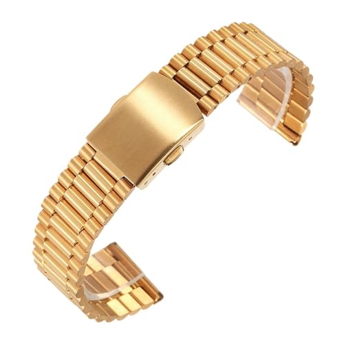 GeRnie Uhrenarmband Edelstahl 12mm 14mm 16mm 18mm 20mm Slim Link 3 Reihen Ersatzband für Uhren Uhrenarmband mit Federstege, Gold, 12mm, Rucksäcke von GeRnie