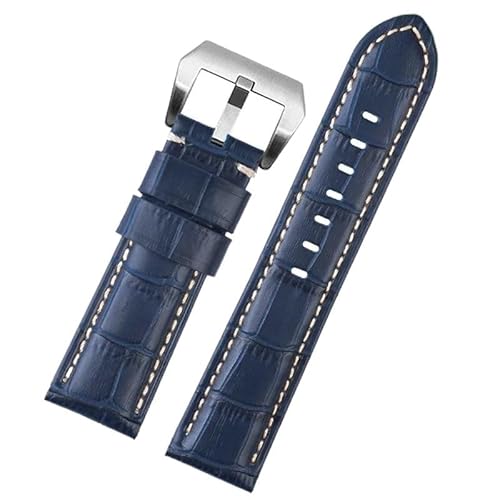 GeRnie Uhrenarmband aus Rindsleder, für Herren, PAM Uhrenarmband, Edelstahl-Schnalle, 22 mm, 24 mm, 26, blau weiß silber, 22mm, Rucksäcke von GeRnie