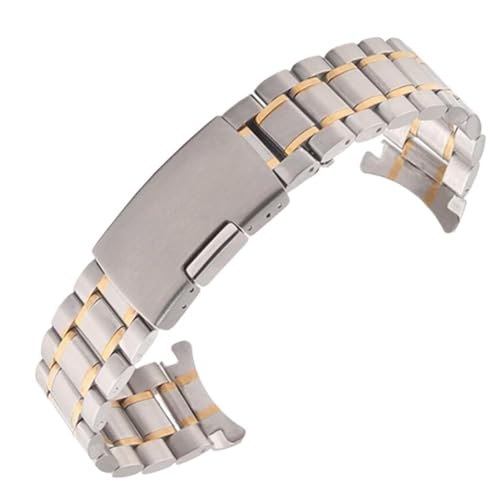 GeRnie Uhrenarmband mit gebogenem Ende, massives Edelstahl-Uhrenarmband, 16 mm, 18 mm, 20 mm, 22 mm, 24 mm, Ersatz-Armband, Faltschließe mit Federstegen, silber gold, 18mm, Rucksäcke von GeRnie