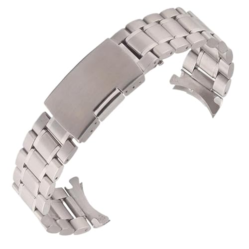 GeRnie Uhrenarmband mit gebogenem Ende, massives Edelstahl-Uhrenarmband, 16 mm, 18 mm, 20 mm, 22 mm, 24 mm, Ersatz-Armband, Faltschließe mit Federstegen, silberfarben, 20mm, Rucksäcke von GeRnie