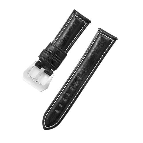 GeRnie Vintage Leder Uhrenarmbänder 7 Farben Gürtel 18mm 20mm 22mm 24mm Frauen Männer Öl Wachs Leder uhr Band Strap Uhr Zubehör (Color : Black, Size : 18mm) von GeRnie