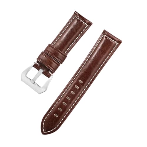 GeRnie Vintage Leder Uhrenarmbänder 7 Farben Gürtel 18mm 20mm 22mm 24mm Frauen Männer Öl Wachs Leder uhr Band Strap Uhr Zubehör (Color : Deep Brown, Size : 18mm) von GeRnie