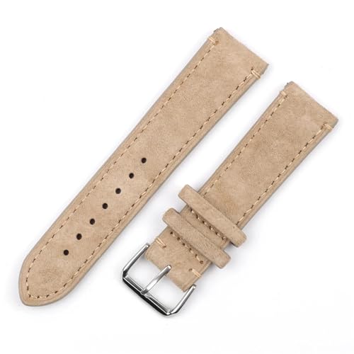 GeRnie Vintage Suede Watch Strap 18mm 20mm 22mm 24mm Handmade Leather Watchband Replacement Tan Gray Beige Color For Men Women Watches (Color : Beige-side wire, Size : 18mm) von GeRnie